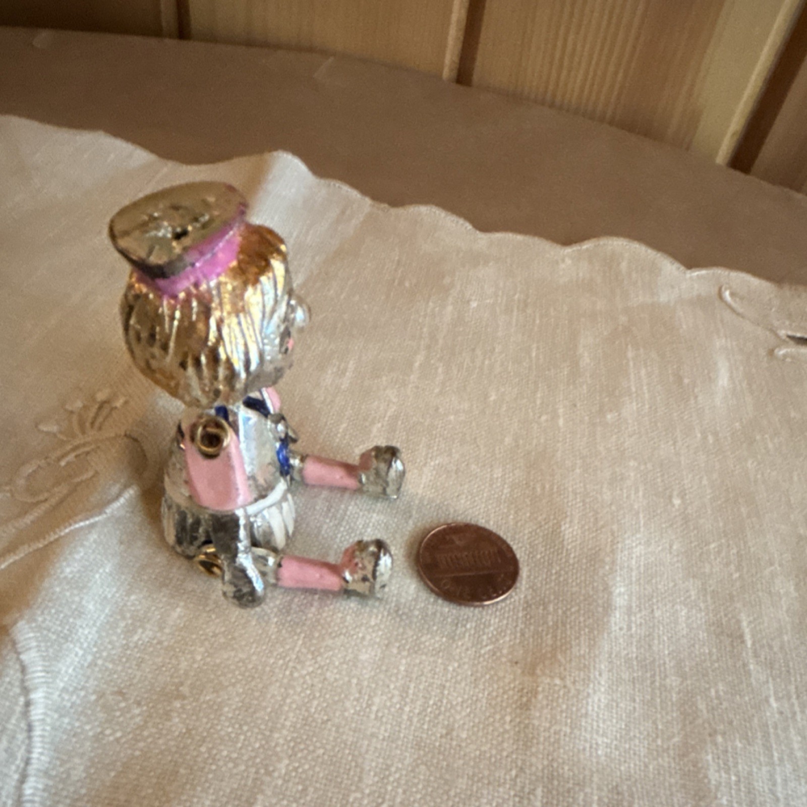 Painted Metal girl Articulated Figurine Sculpture Small Pink Gold Silver
