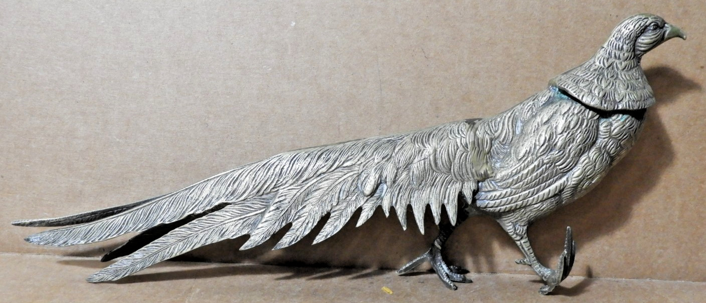 (DECORATIVE) VINTAGE METAL ITALIAN PHEASANT FIGURE ART EX!