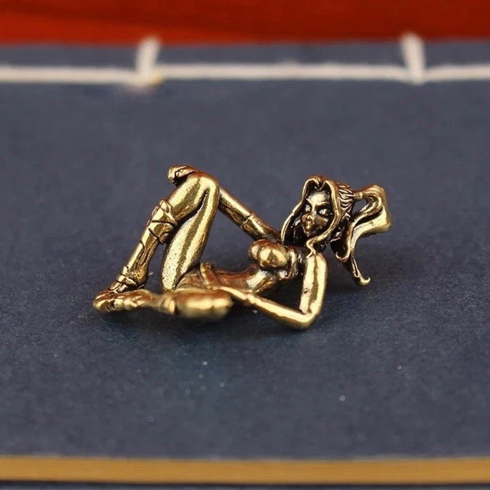 Brass Sexy Girl Woman Animal Figurine Miniature Statue Table Home Decoration Toy