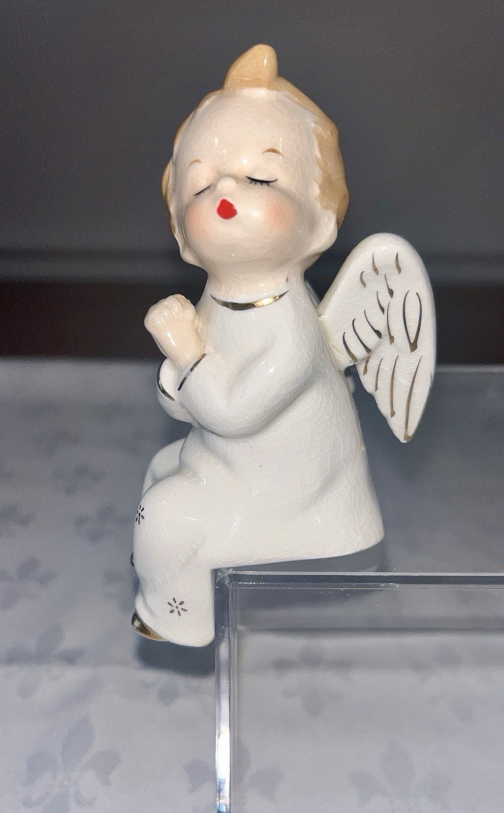 Vtg 1950s Kissing Angels Ceramic Figurine Japan Boy & Girl Shelve Sitters
