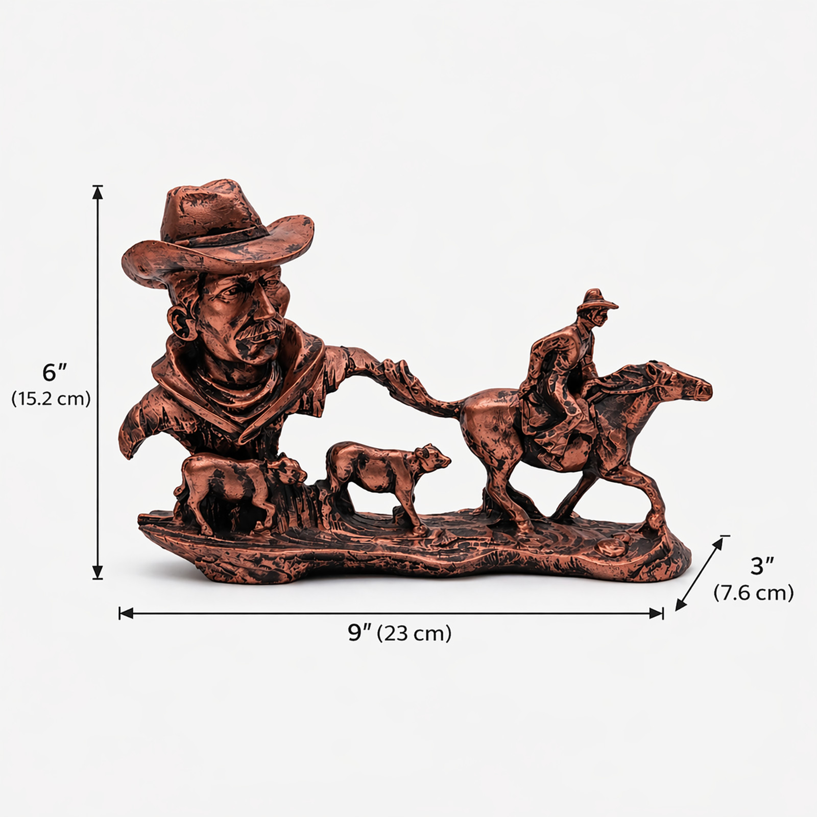 Western Cowboy Statue Horse Rider Cattle Ranch Resin Figurine Rustic Decor