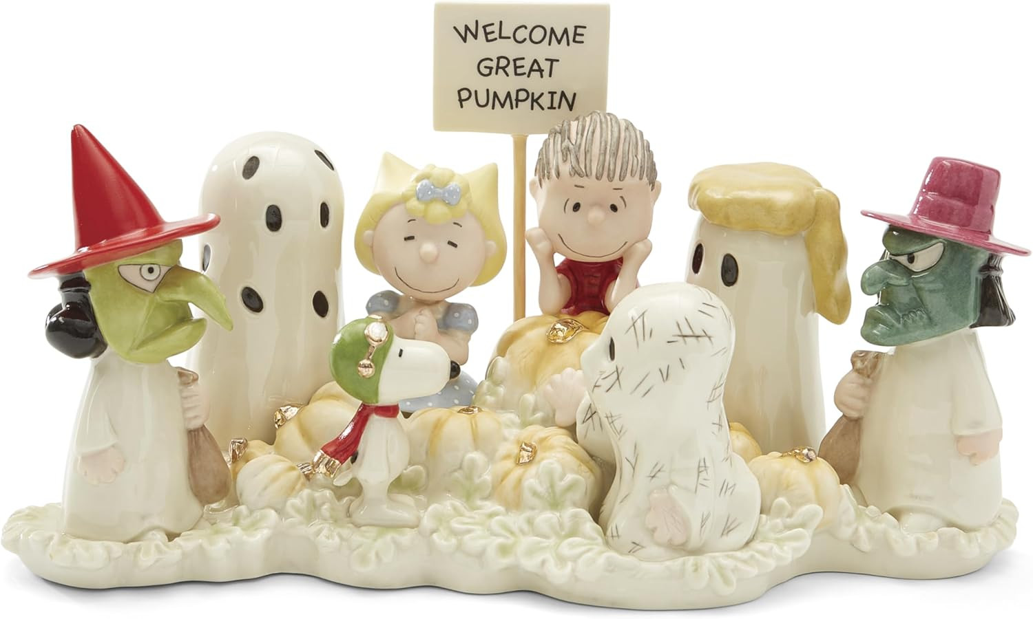 Peanuts Snoopy Great Pumpkin Figurine – 5.5″ Halloween Decor with Gold Accents