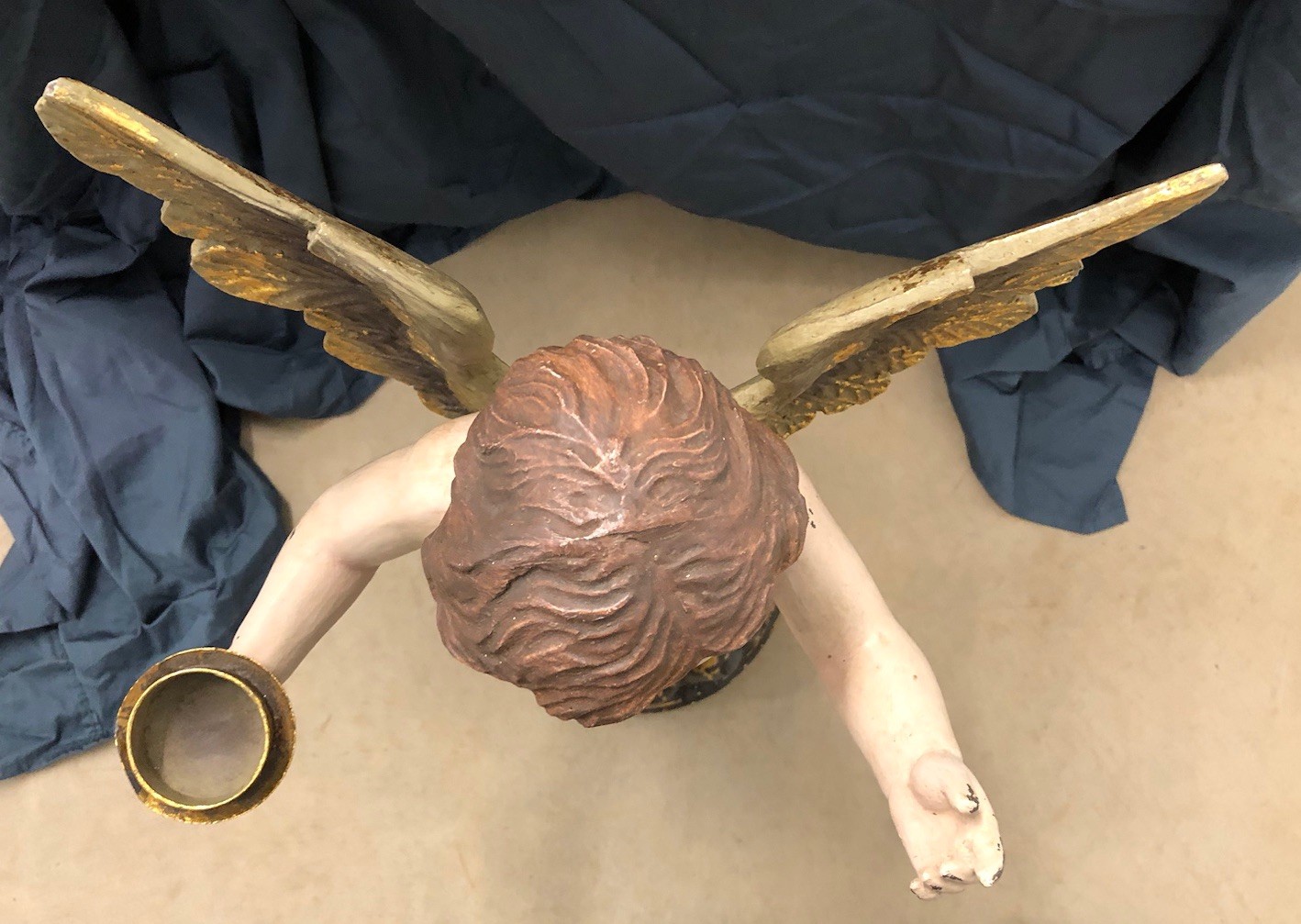 Large Vintage 28” Italian Cherub Putti Angel Composite Stands On Floral Base