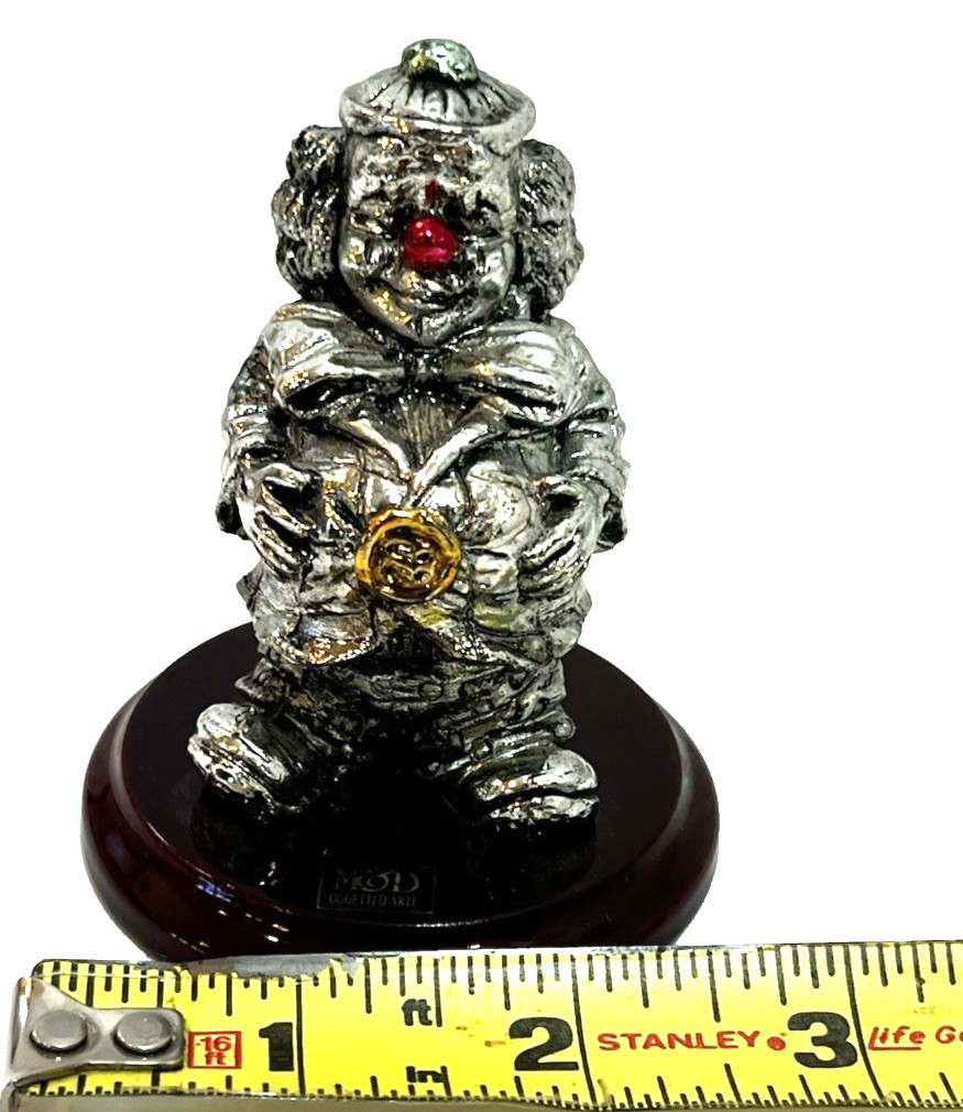 Vintage L. Toni Silver Clown Figurine Sculpture Signed Resin M&D OGGETTI D’ARTE
