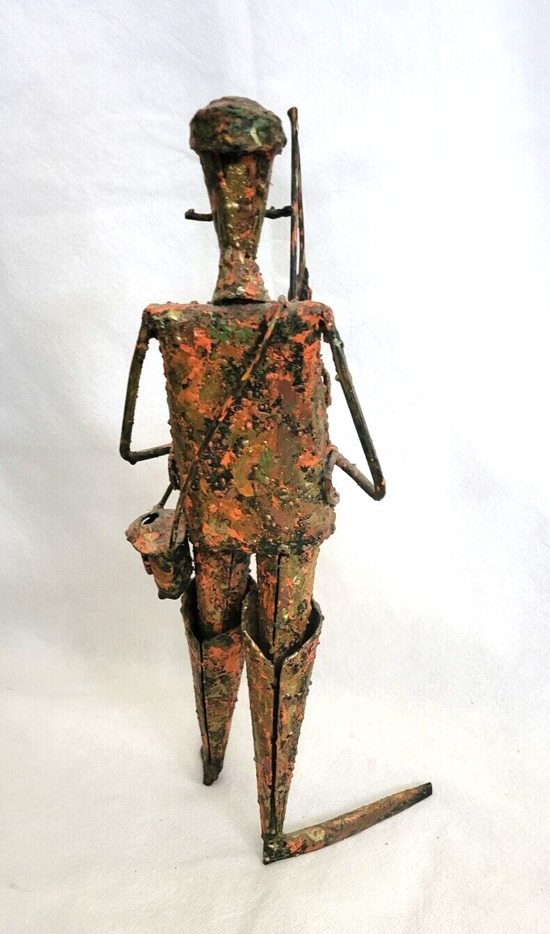 Fisherman Sculpture Welded Metal Gold & Orange finish MCM 70’s