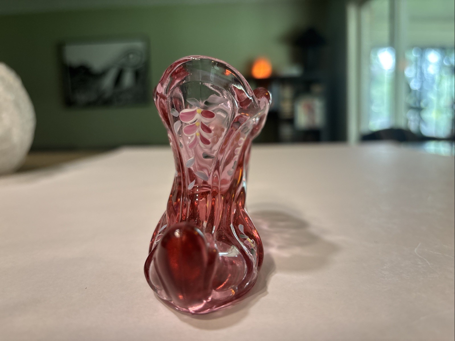 Fenton Pink Glass Handpainted And Signed Slippers