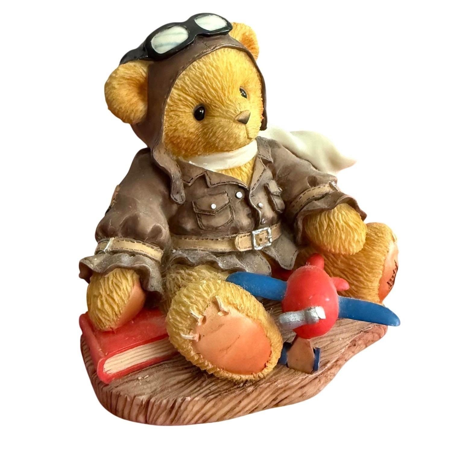 VTG Cherished Teddies Lance Figurine 1998 National Event Brown Pilot Bear Mint