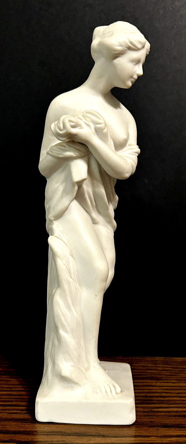 Vintage White Bisque Bathing Lady Figurine, 9 Inches Tall, Partially Nude