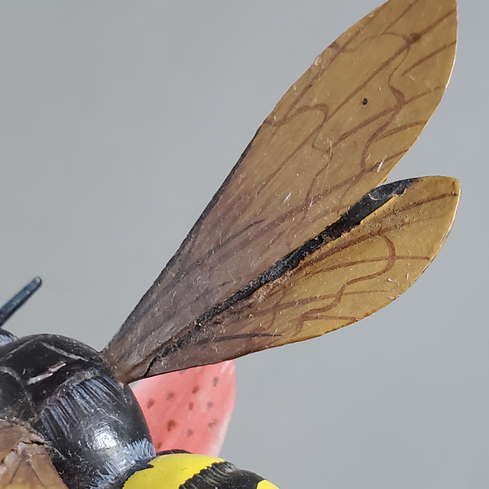 Vintage Nature Crafts Wood Paper Wasp on Flower & Branch Hand Carved & Painted