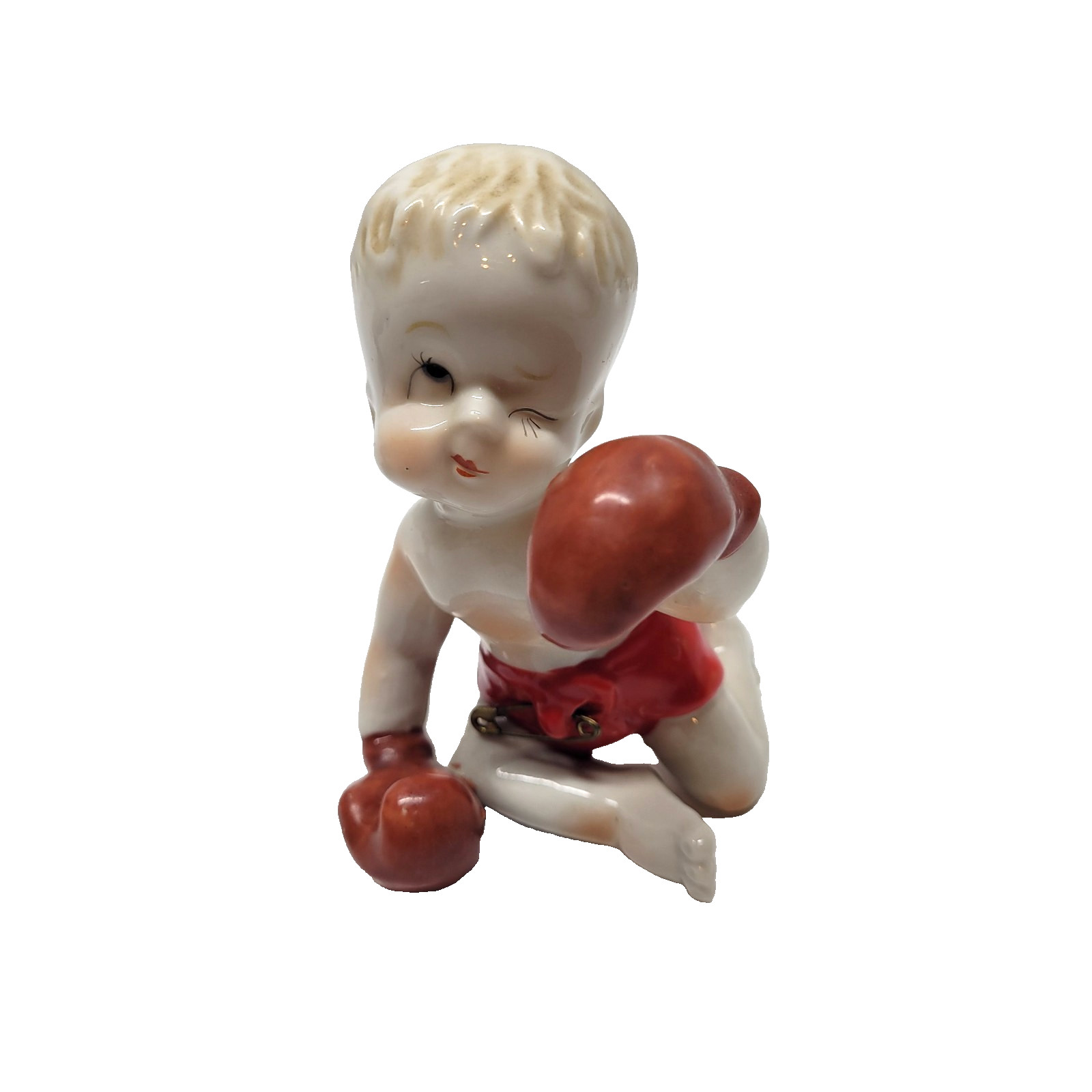 Vintage Japan Boxing Boys Figurine Set Matching 39 Kewpie Style Ceramic Boxer