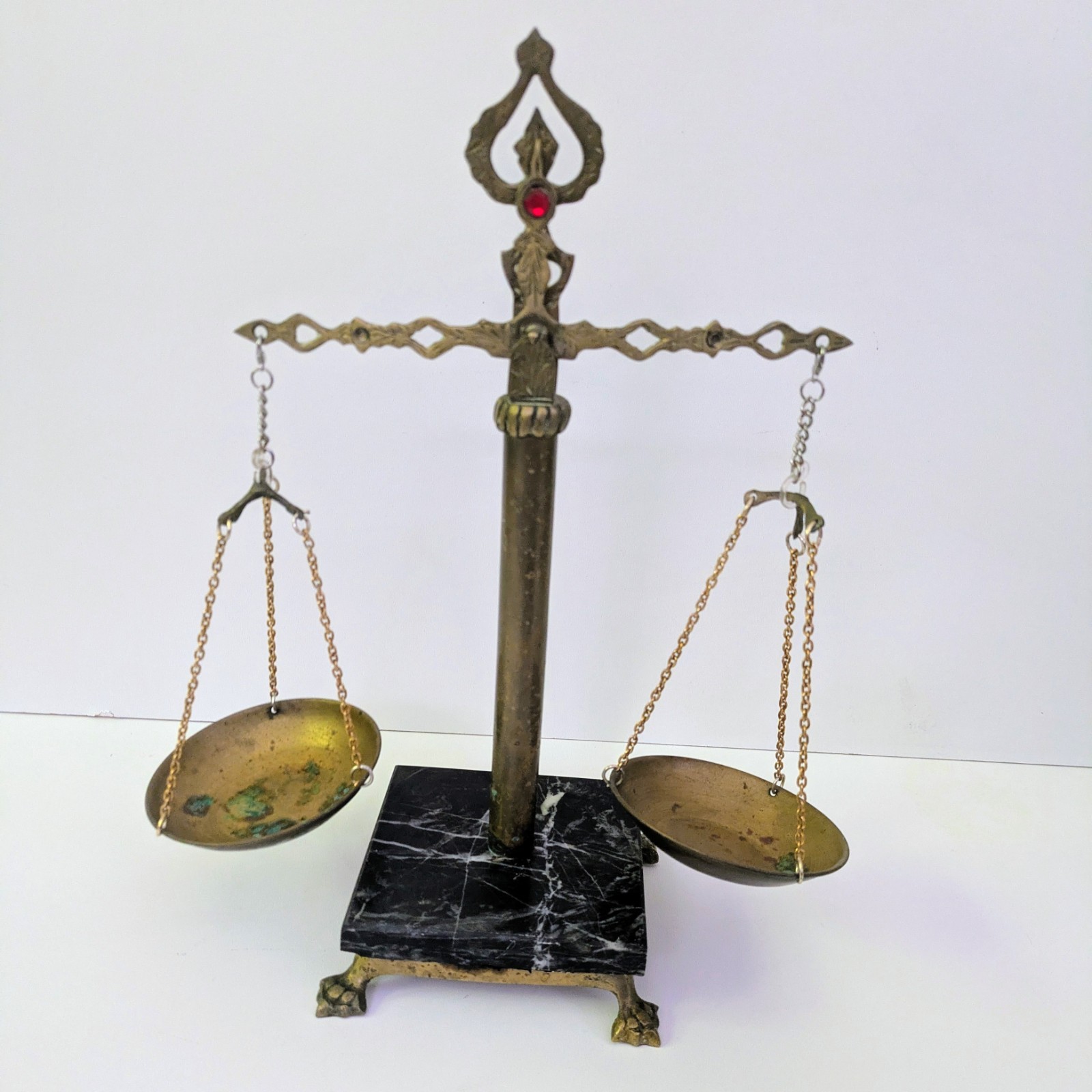 Vintage Scales of Justice Brass Marble Balance Law Symbol Desk Sculpture 13″