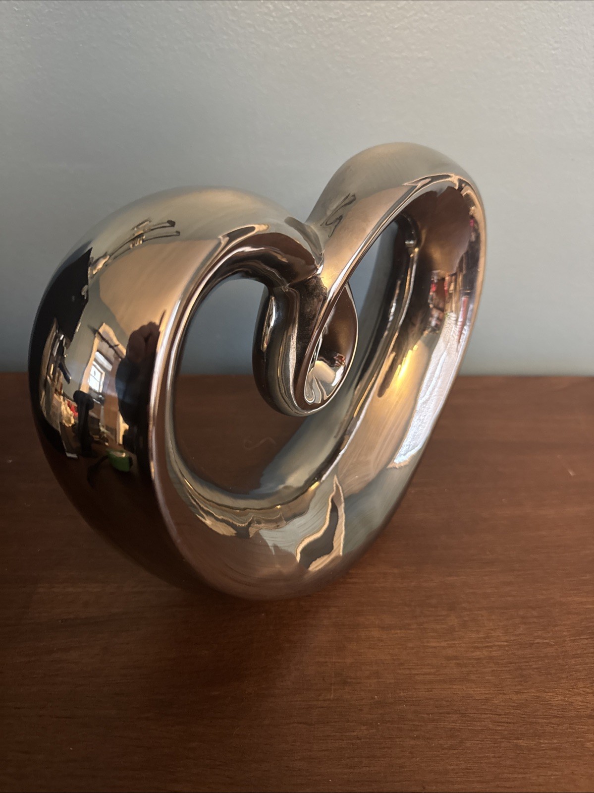 Pier One Import Chrome Heart Ceramic Sculpture Statue Metallic Silver Love 8″x10