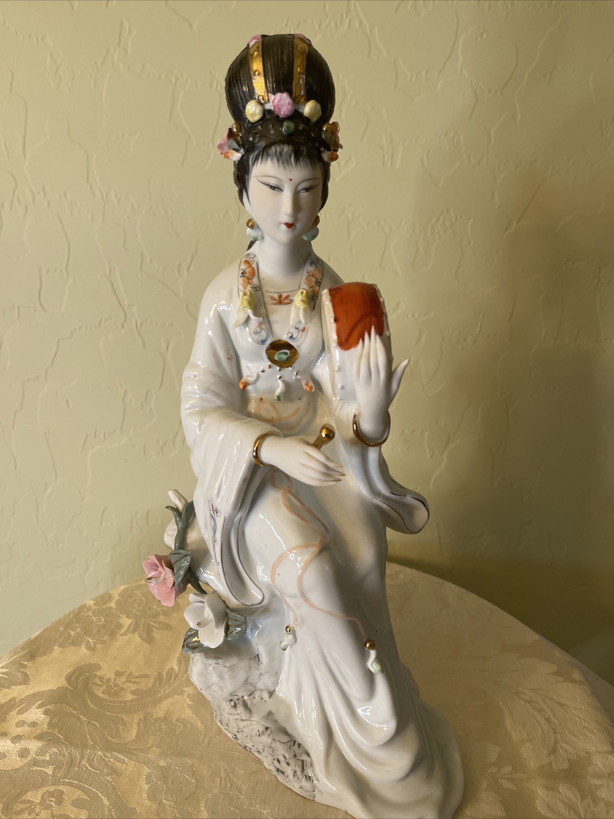Porcelain Asian Oriental Chinese Geisha Style Girl Drummer Figurine Statue