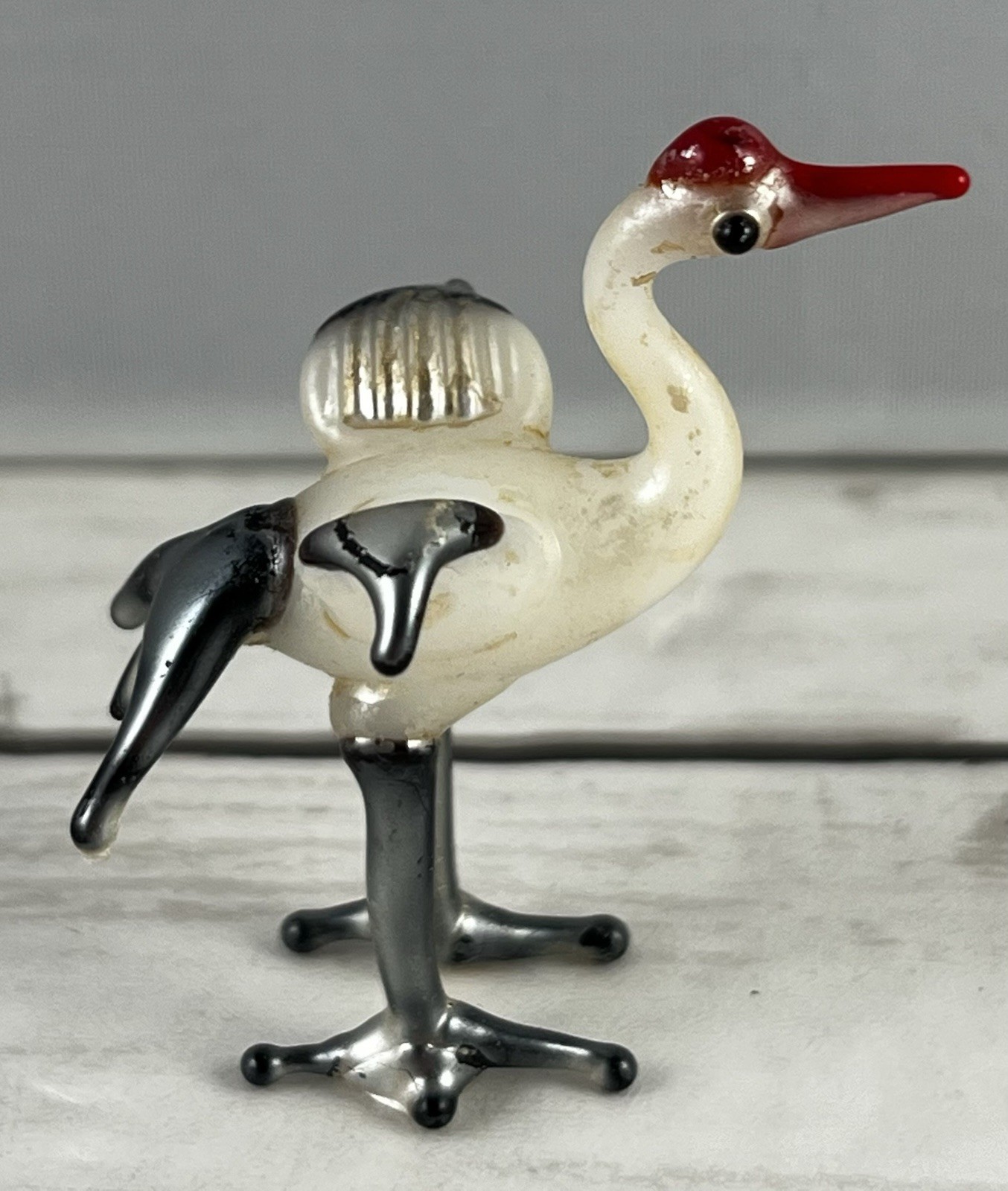 Vintage Art Glass Lamp work Crane Miniature Animal Handblown Figurine