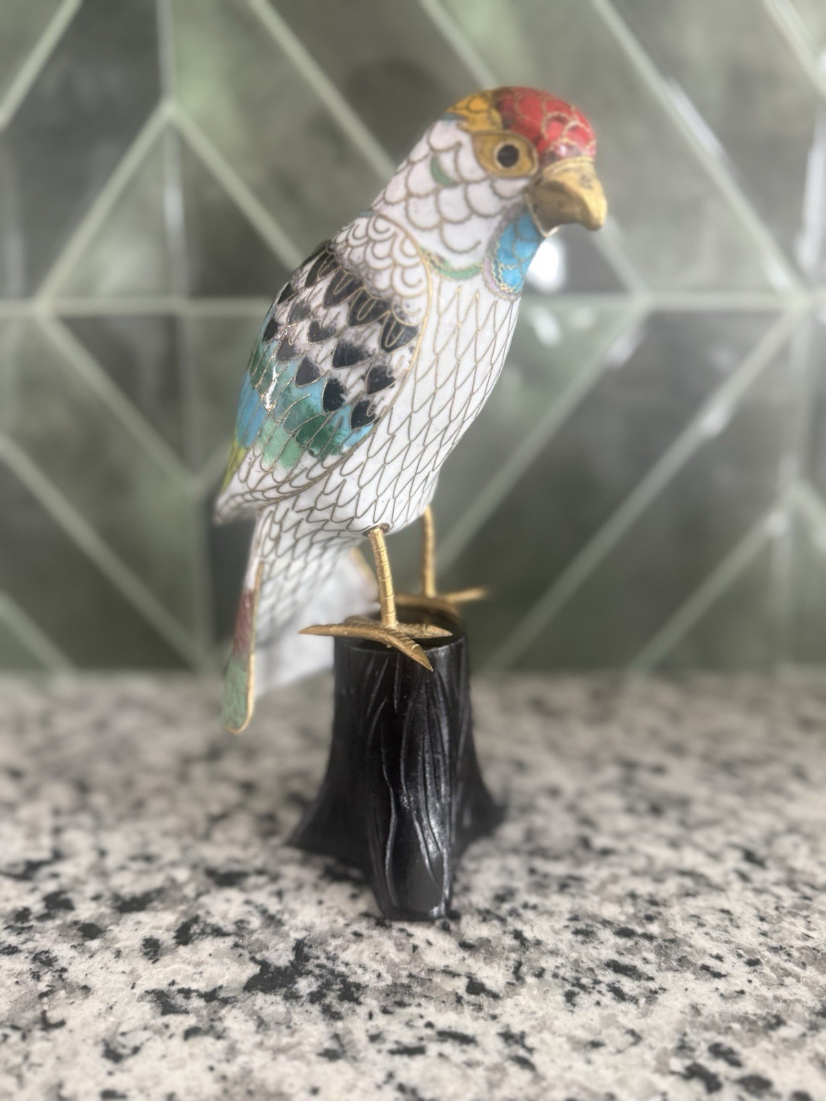 Ceramic Bird Figurine Multicolor Hand Painted Glossy Finish 8 Inch