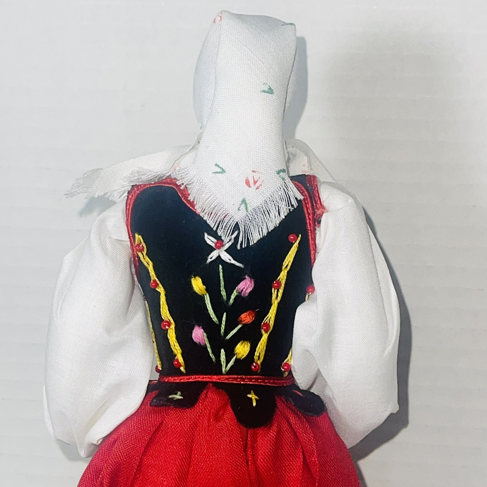 Polish Folk Art Doll Vintage Figurine Handmade 10″ Wood Base Traditional Costume