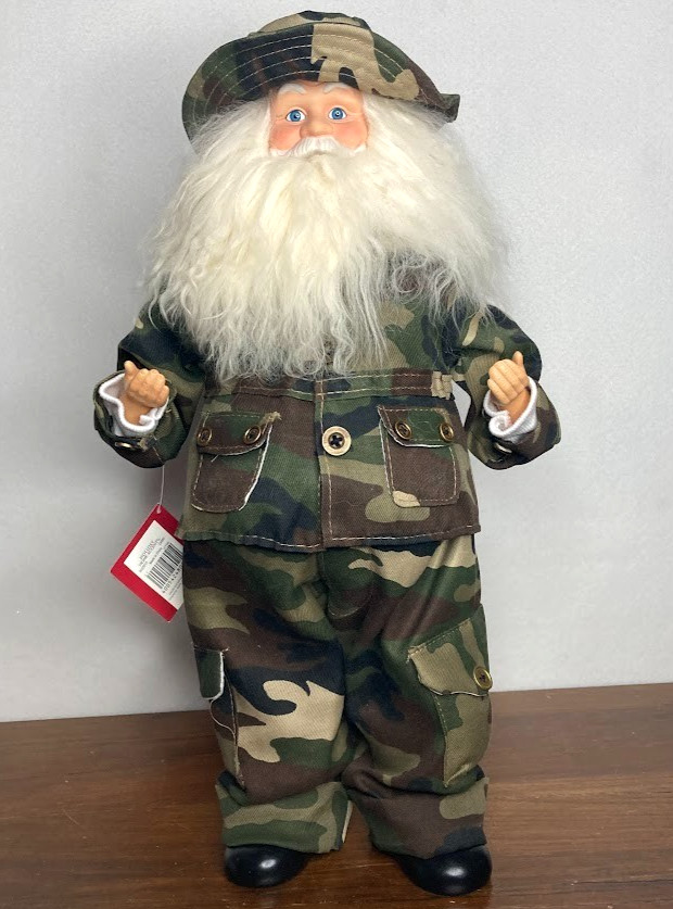 Vintage Military Uniform Camo Dressed Santa Claus 19″ tall 1990s Retired NEW