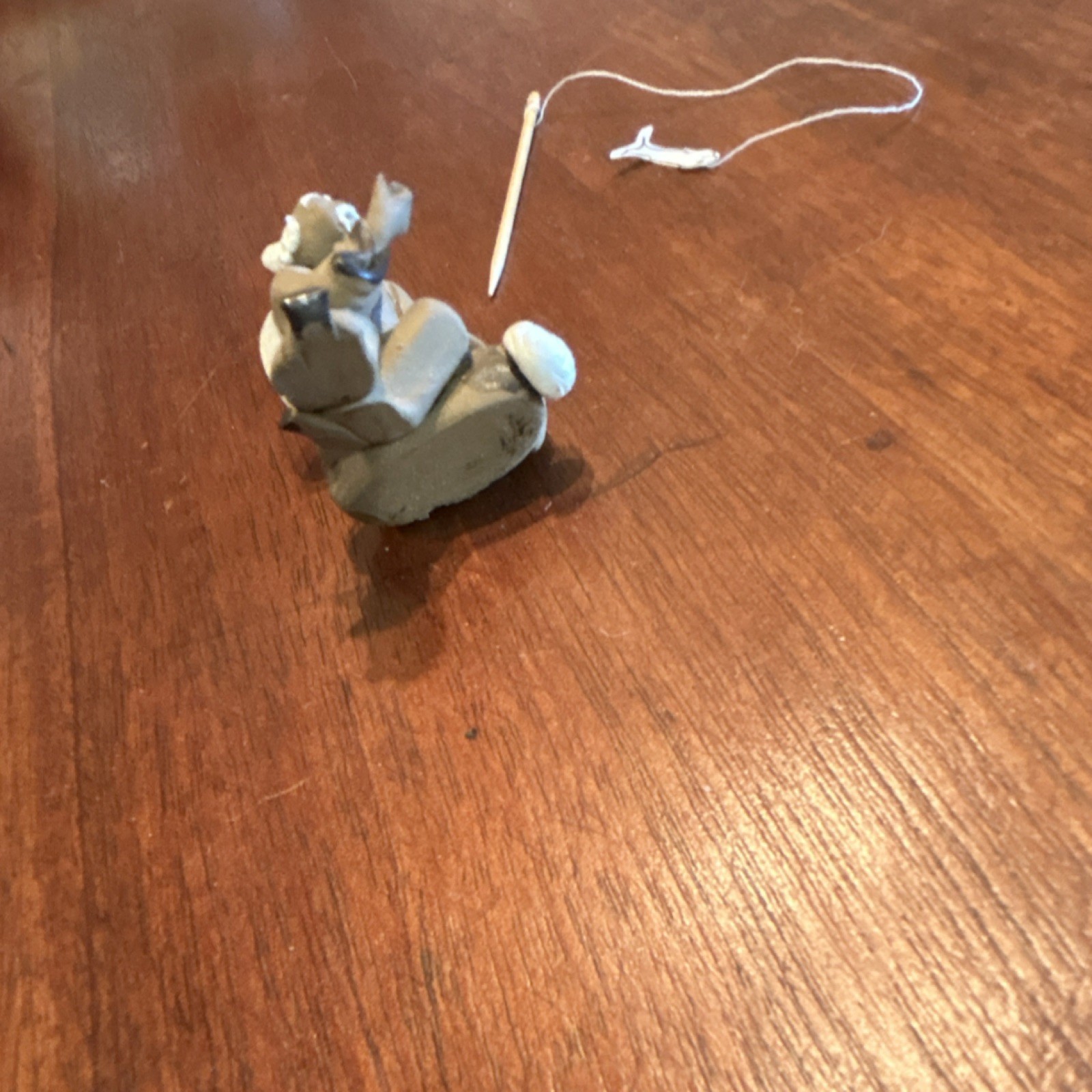 Gray porcelain Fisherman Figurine w/ Fishing Pole, Matte Finish, Small 1 5/8” H