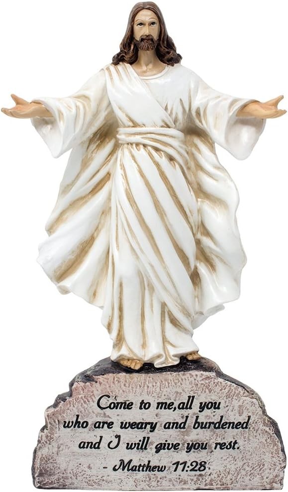 Decorative Jesus Standing on Rock Statue with Inspirational Bible Verse for C…