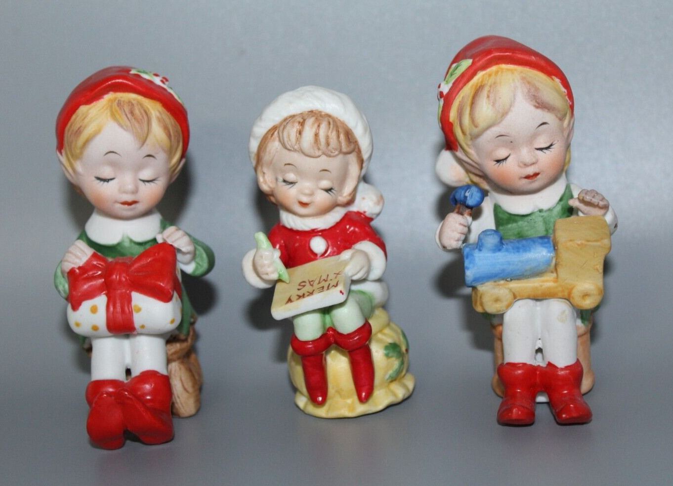 Set of 3 Vintage Christmas Pixie Elf Figurines Taiwan