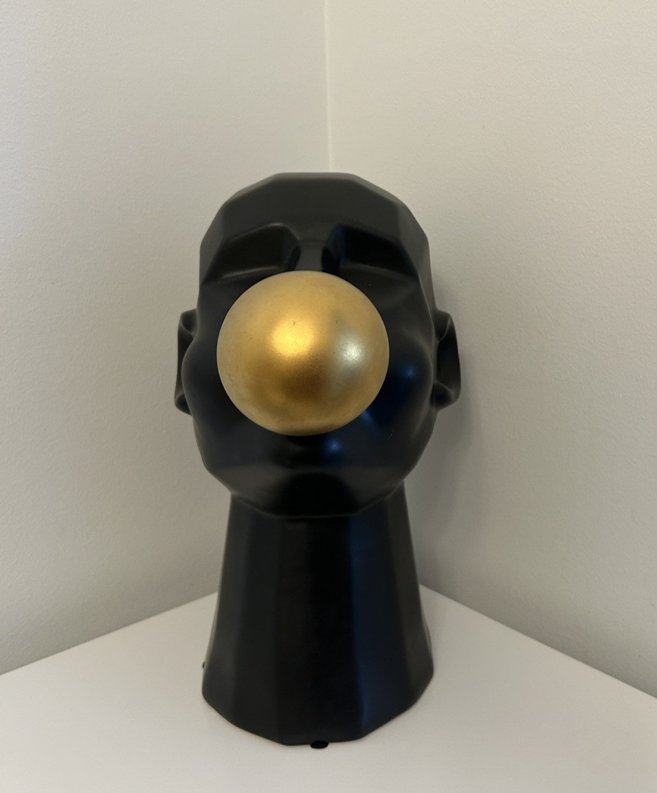 Ceramic Man Blowing Bubble Gum Contemporary Statue Figurine Decor Gold Charcoal