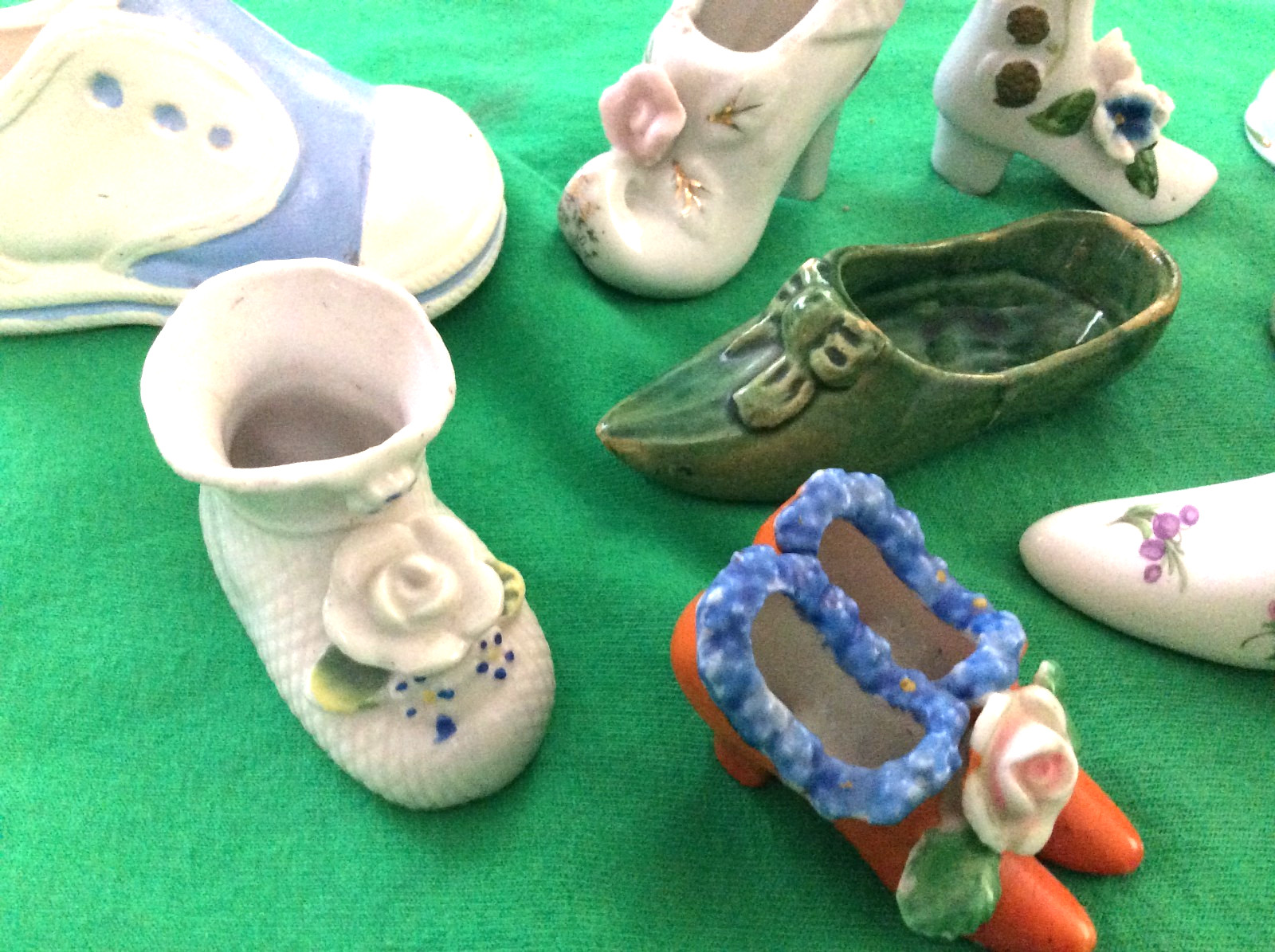 11 pc Lot Miniature Porcelain Shoes Boots Victorian + Baby Bootie Ballet Japan