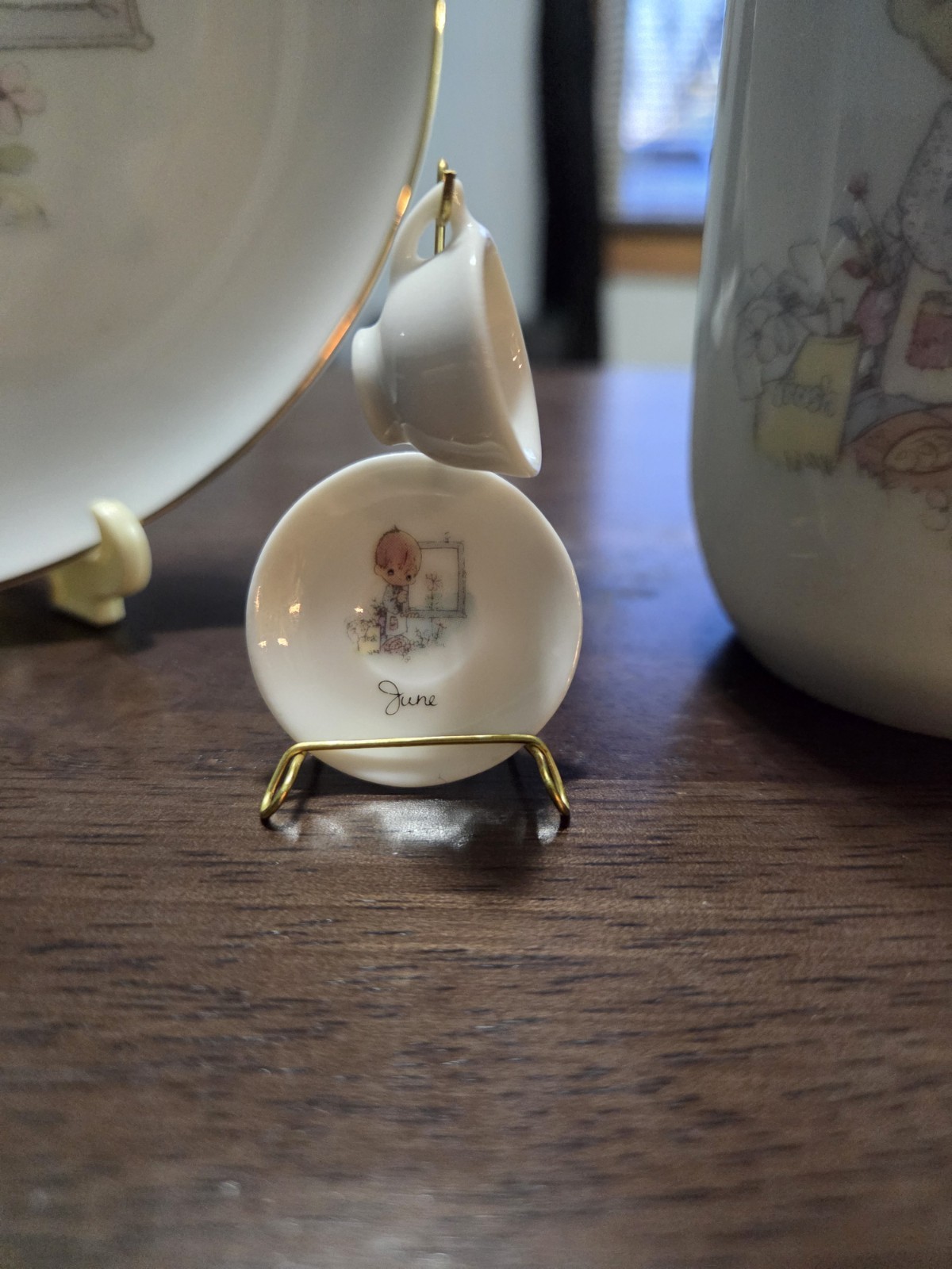 Vtg 1983 Precious Moments JUNE Birthday Set – Plate, Mug, & Mini Cup/Saucer Enes