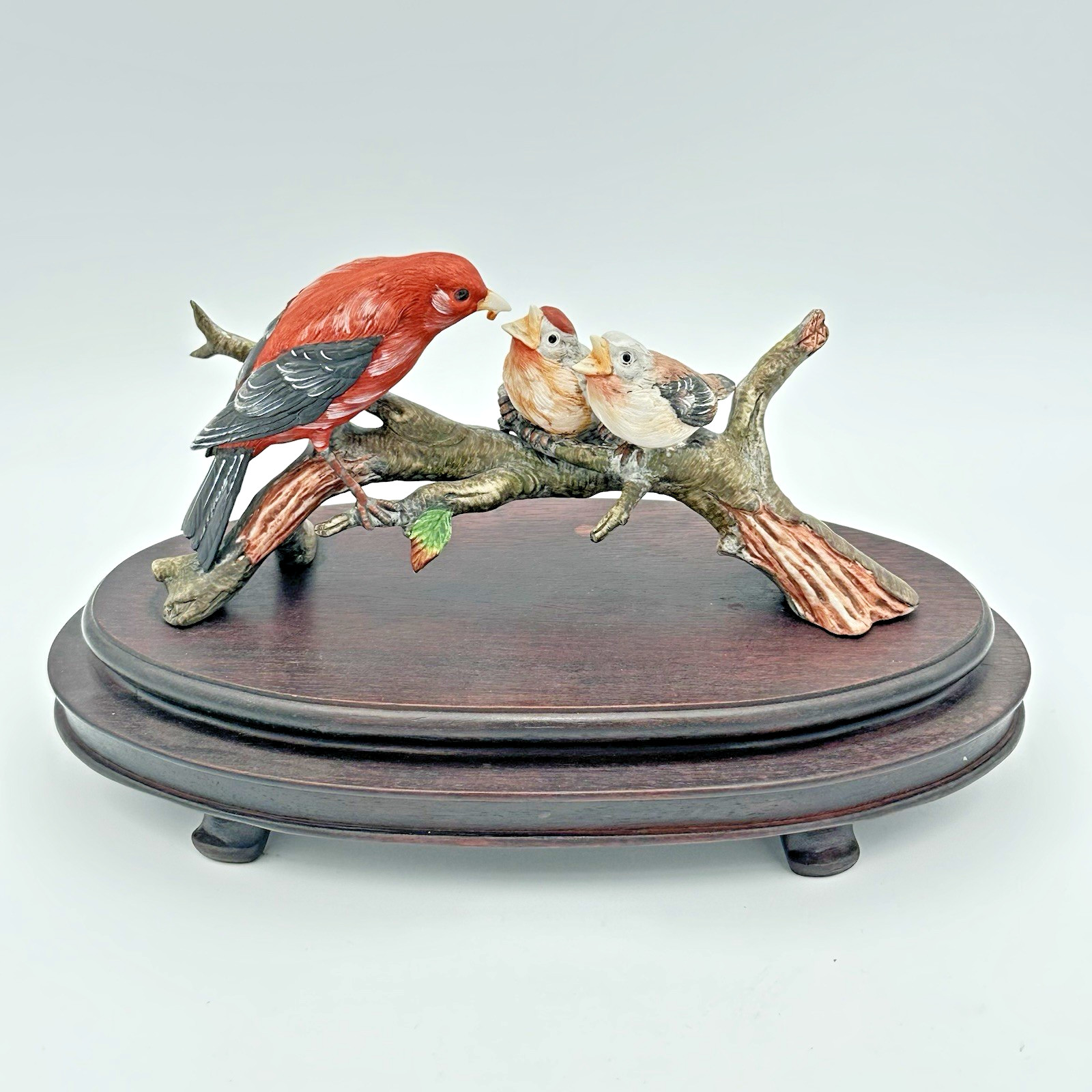 Scarlet Tanager Figurine by GOTO ORIGINALS Porcelain Bird Figurine on Wood Stand