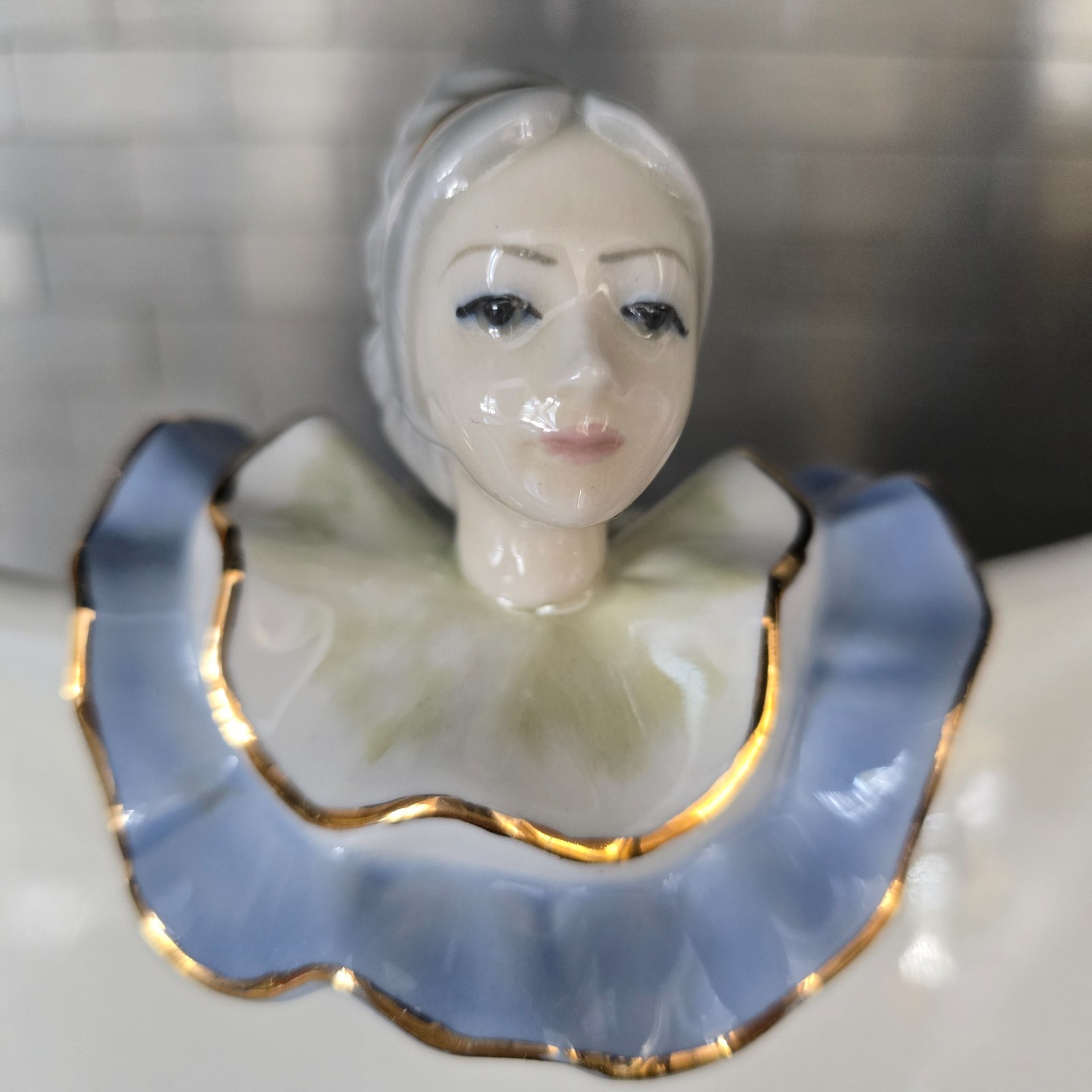 Art Deco Tengra Spain Pierrot & Crescent Moon 3pc Figurine Set Glazed Porcelain