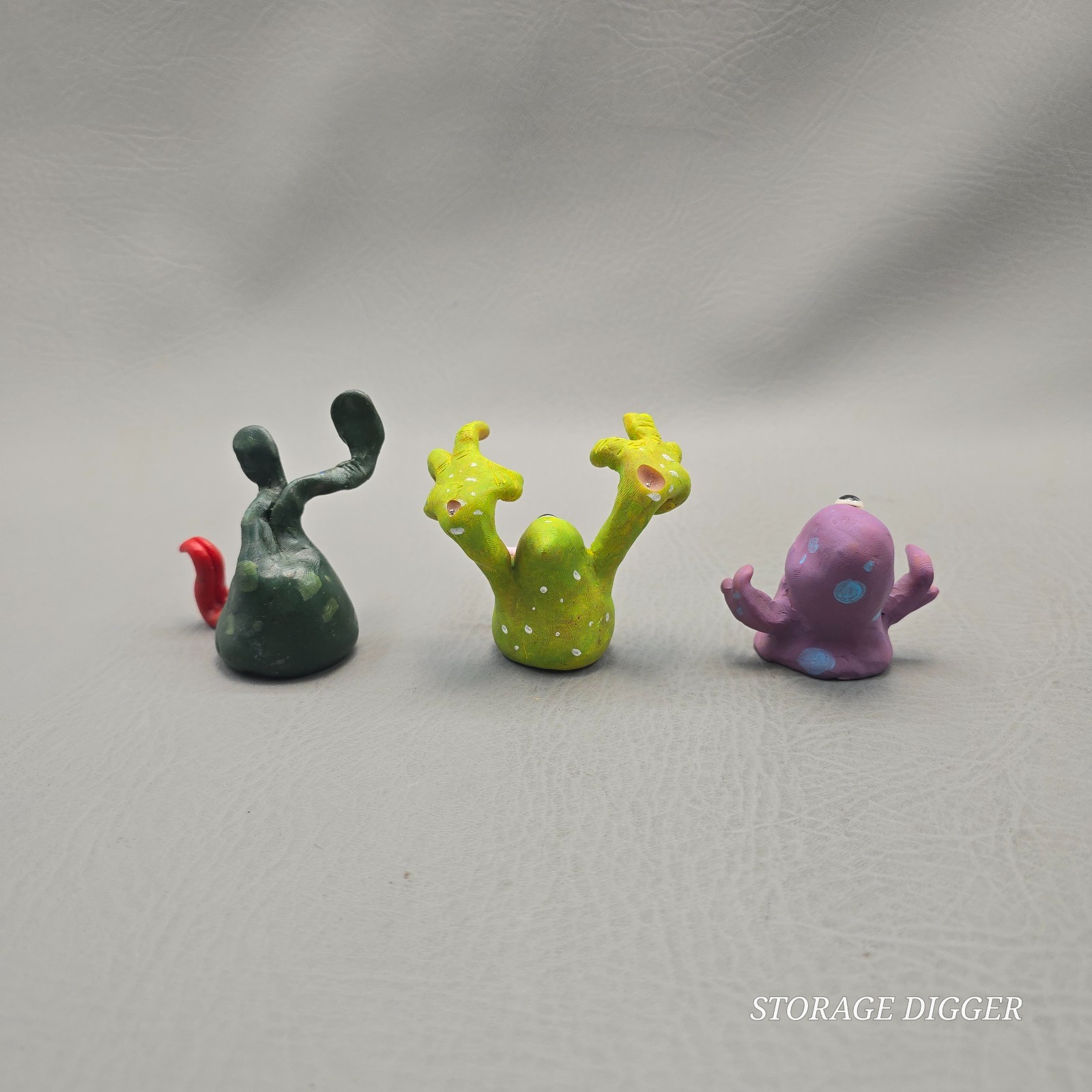 Set of 3 Handmade Polymer Clay Multicolor Hand Painted Monsters Figurines