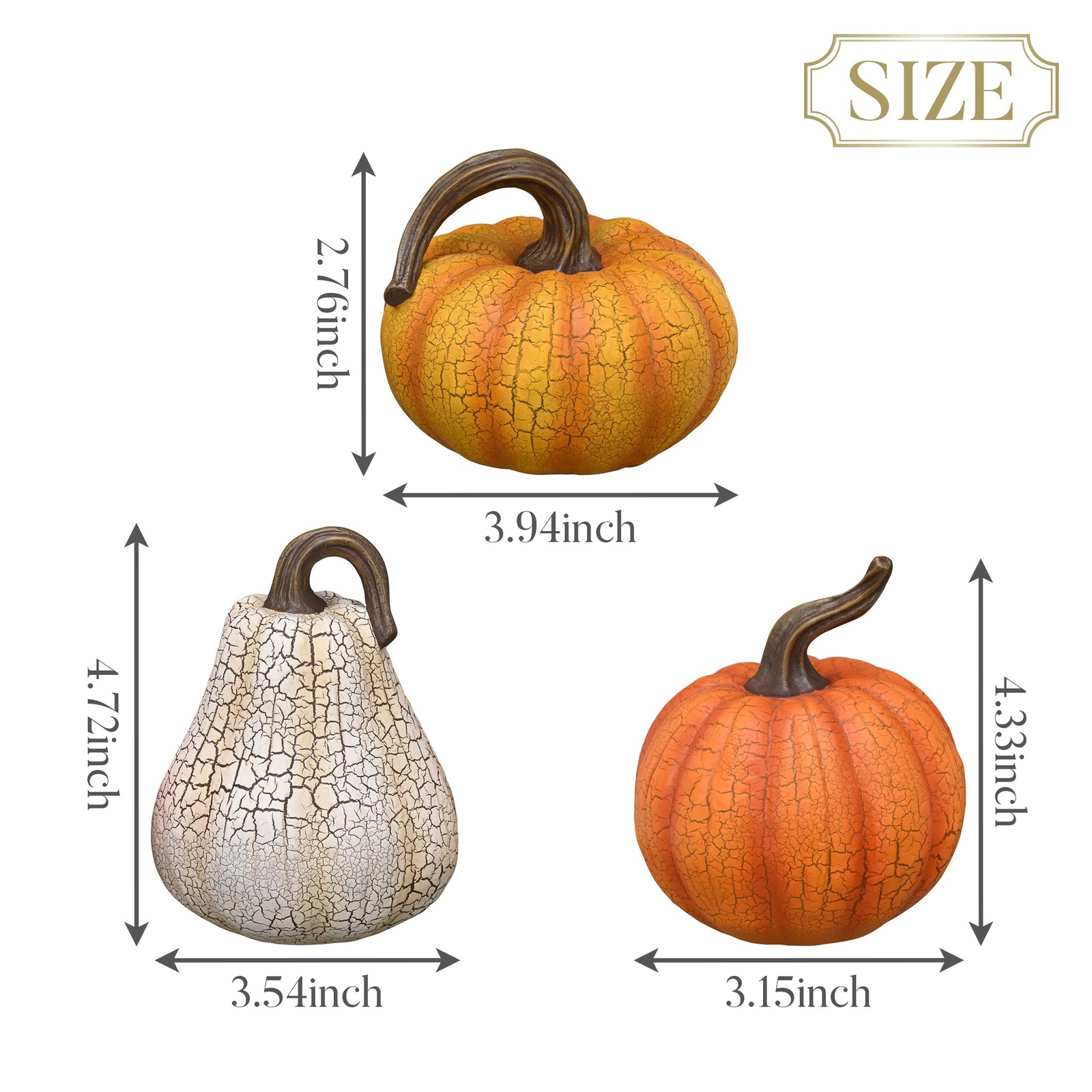 3 PCS Fall Decorations For Home Resin Cracked Pumpkin Decor Autumn 5 Inch