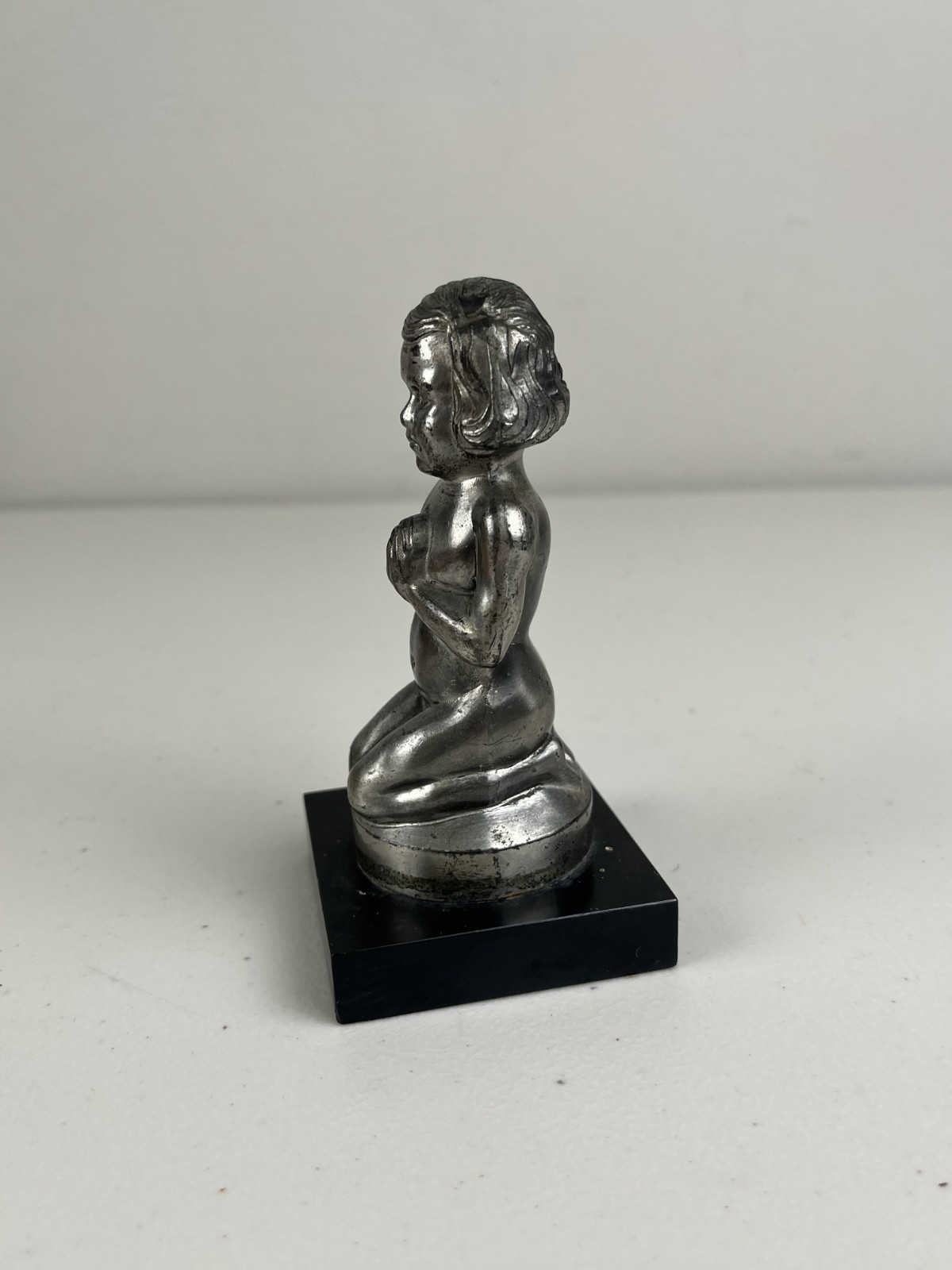 Silver Vintage Praying Young Child Kneeling Metal Figure Figurine 5″ Tall