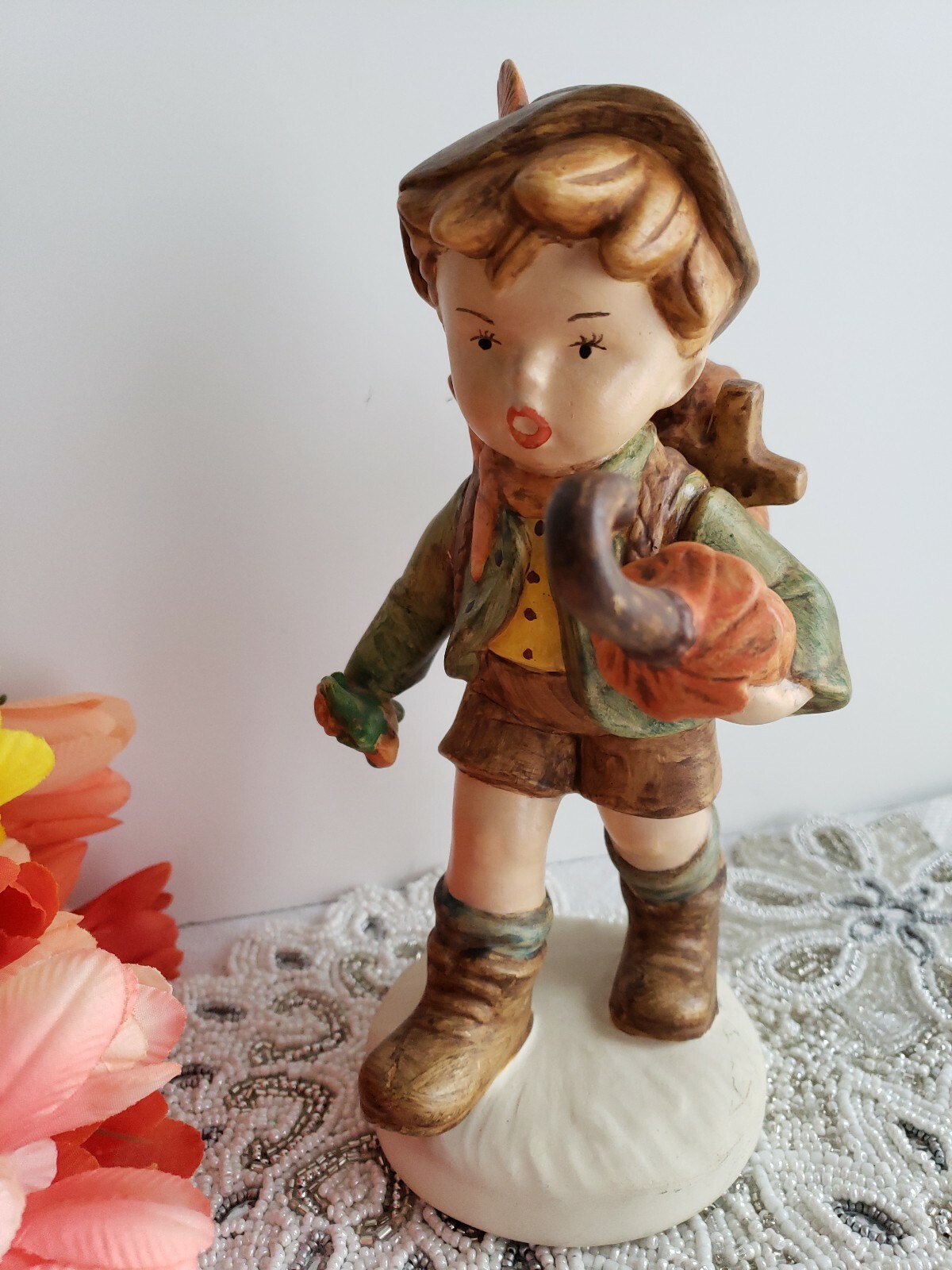 Jumbo Hummel Like German Boy Figurine – Identity Unsure – Mountaineer 10.5″
