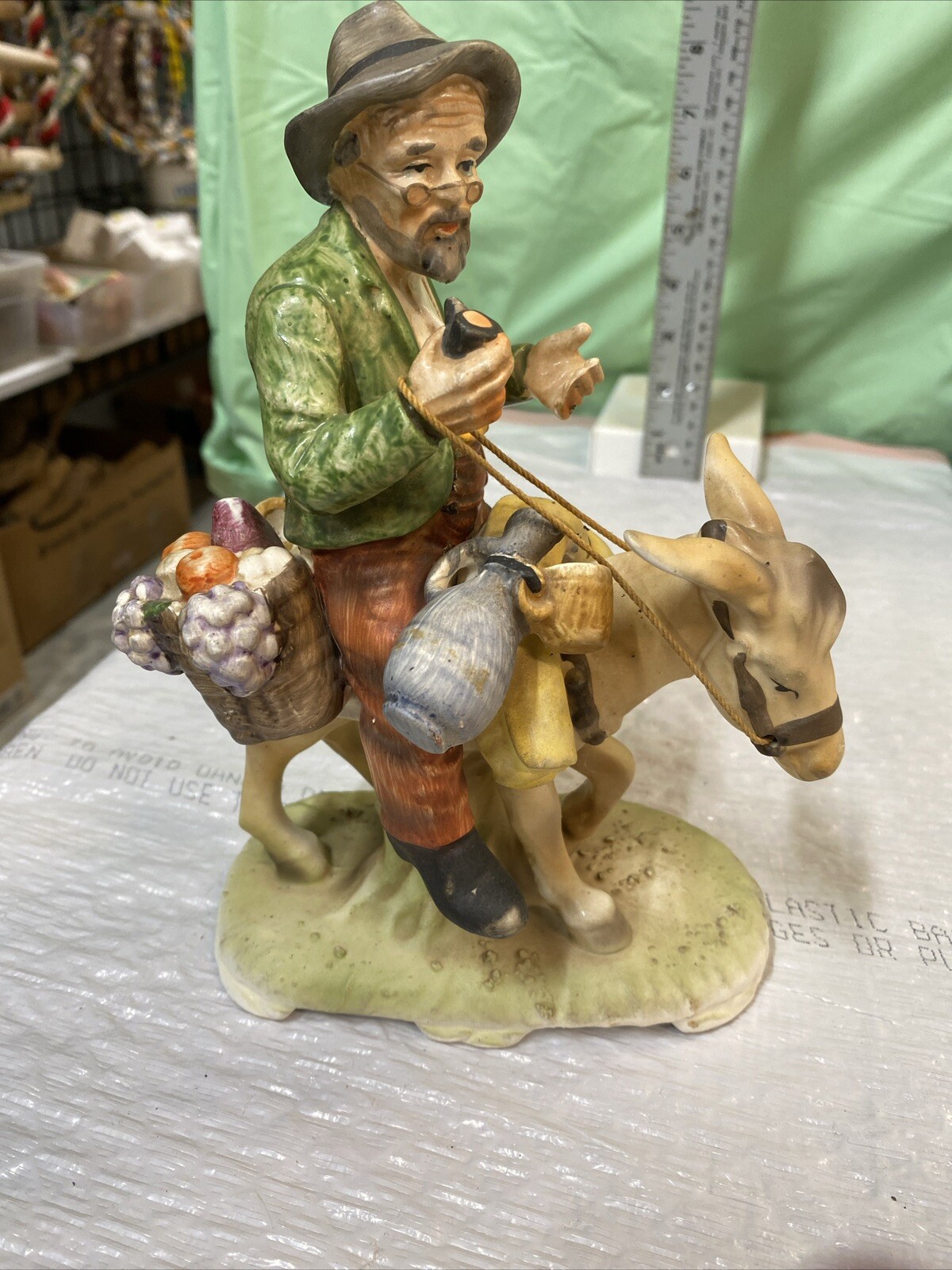 Vtg Norleans Figurine Old Man On Donkey c1950’s Excel. Cond. Japan