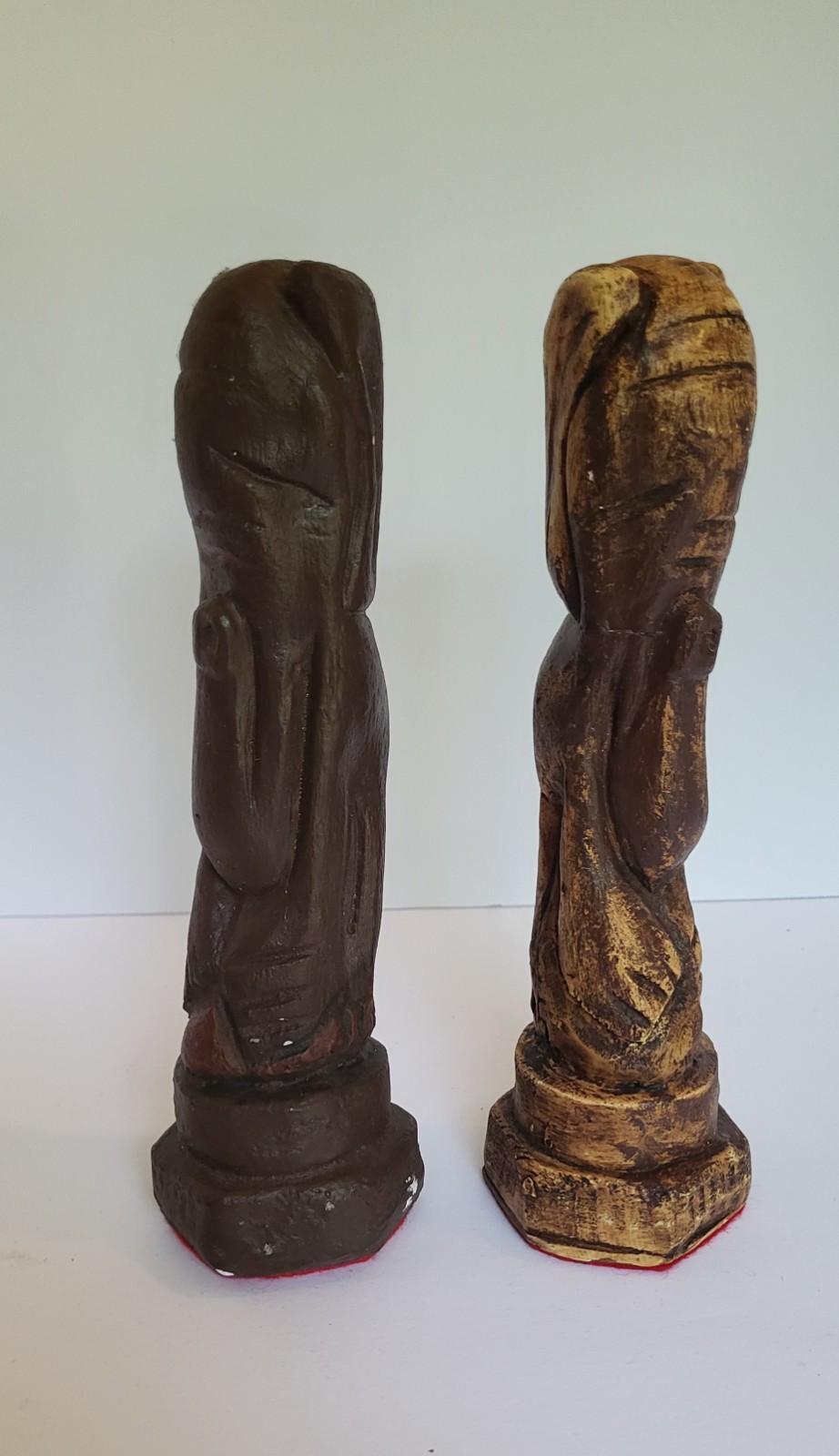 12pc Carved Painted Wood Tribal People Figurine Lot Folk Art Brown Beige Black