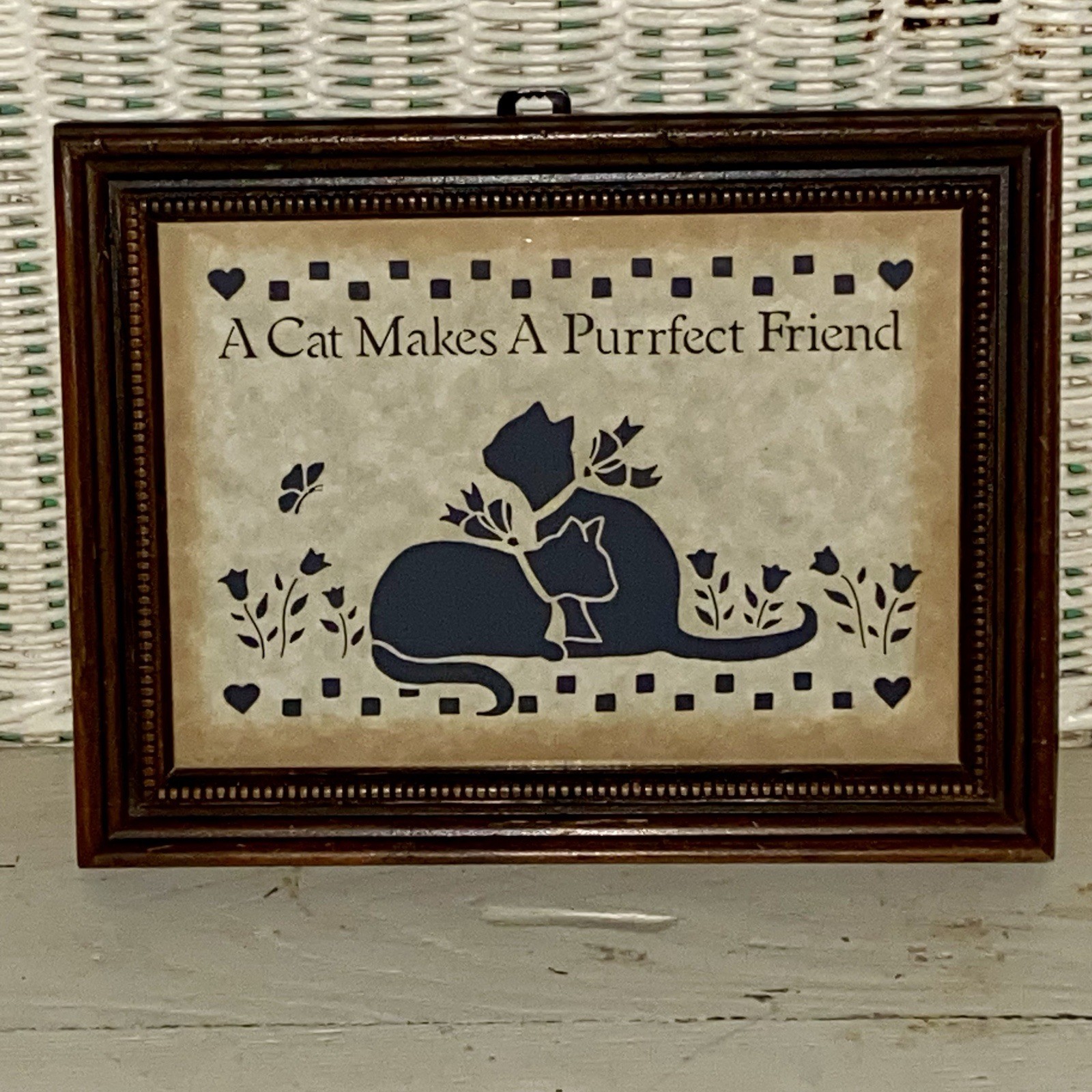 VTG Figi Graphics Country Cuts Scherenschnitte Cat Makes A Perfect Friend Framed