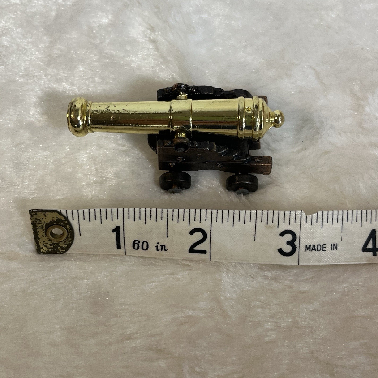 Vintage Miniature Cannon All Metal With Polished Brass Colored Barrel Miniature