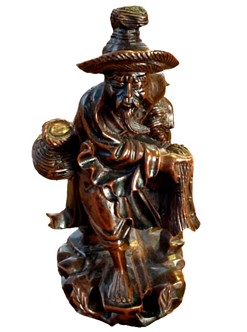Japan Carved Resin Fisherman Figurine 6” Fortune Ebisu Immortal Wealth Vintage