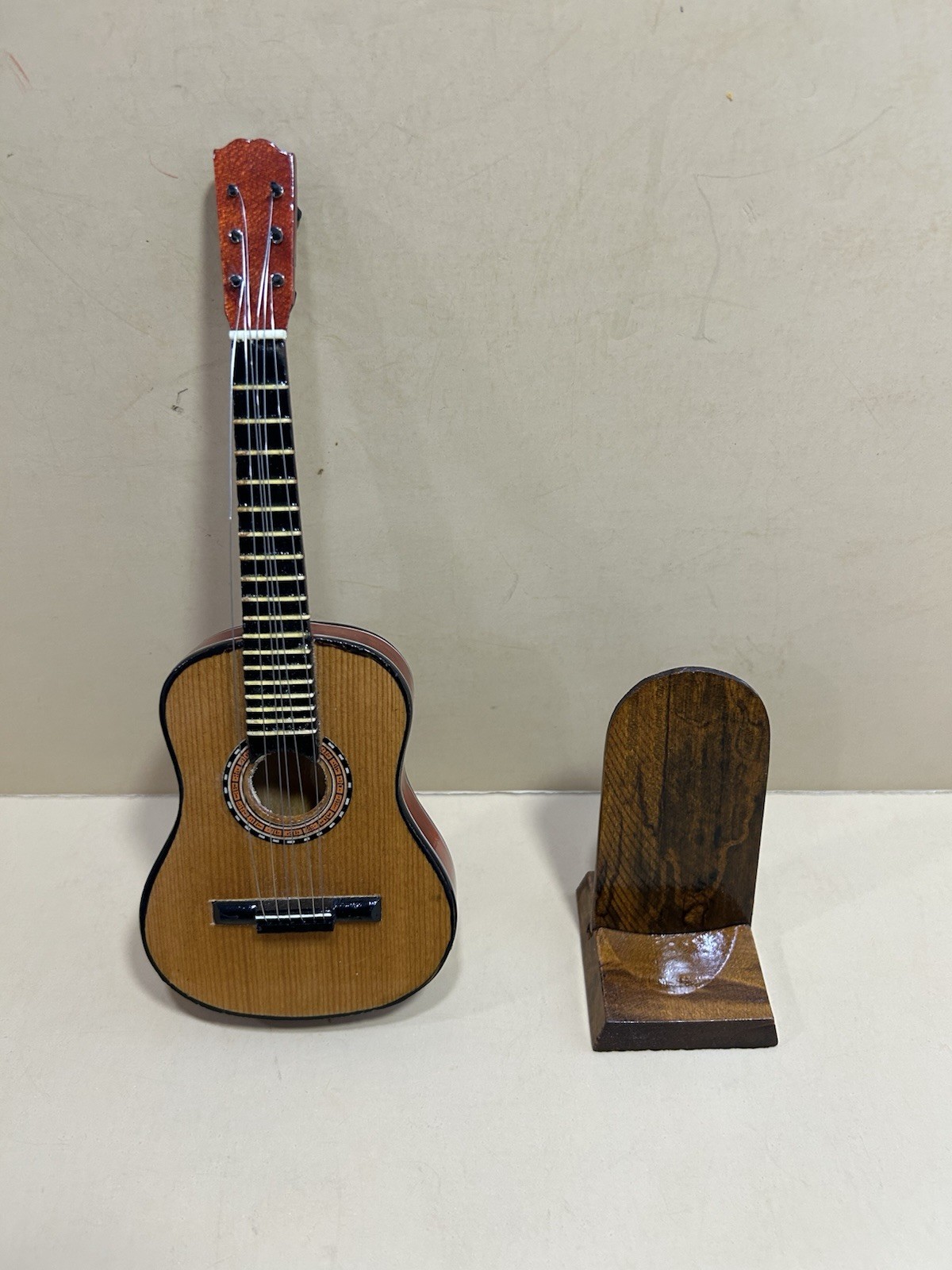 Miniature 8” Acoustic 6 String Guitar Model with Lined Case And Wood Stand