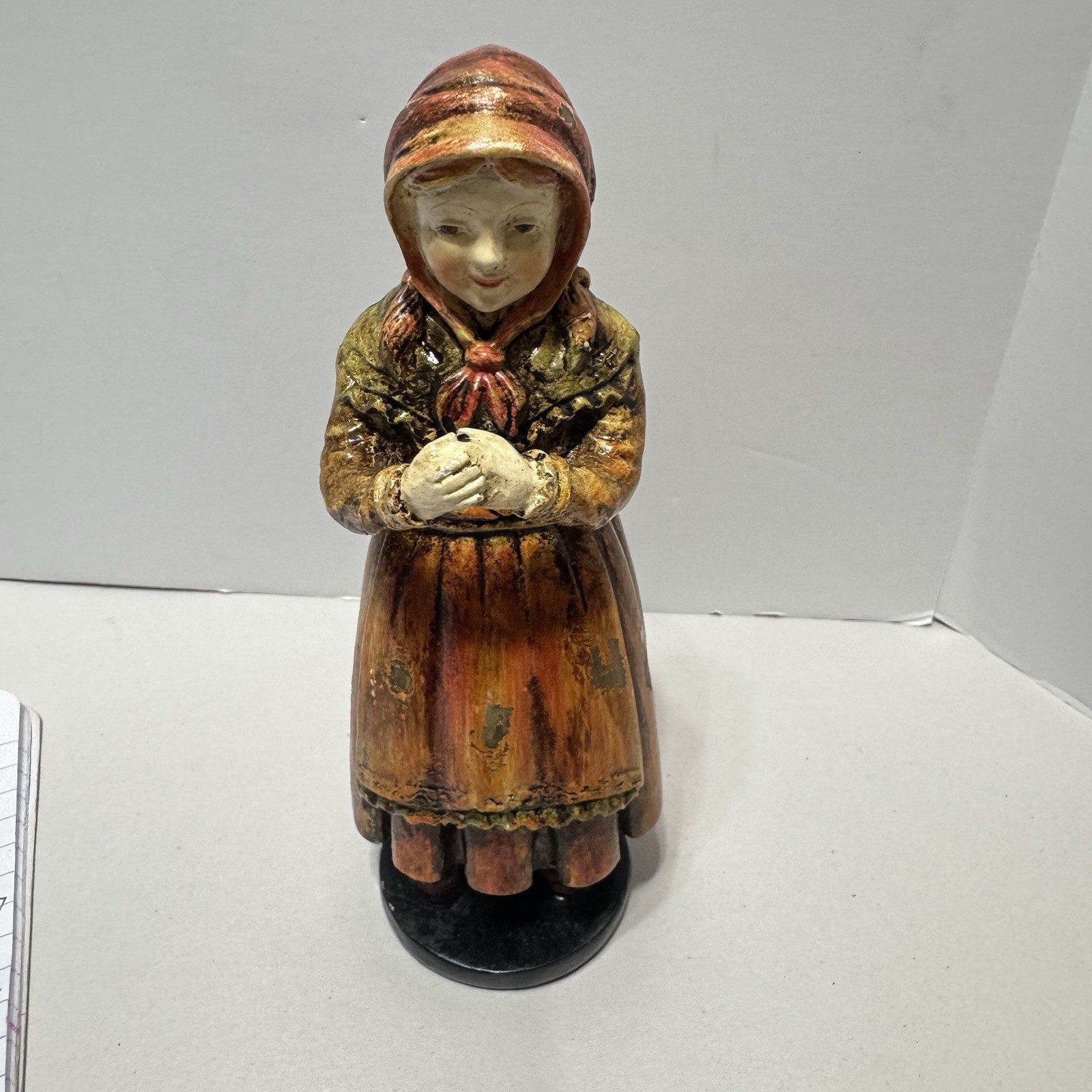 MCM Wooden Dutch Figurine Woman Girl Peasant Rustic Folk Art Vintage 60s