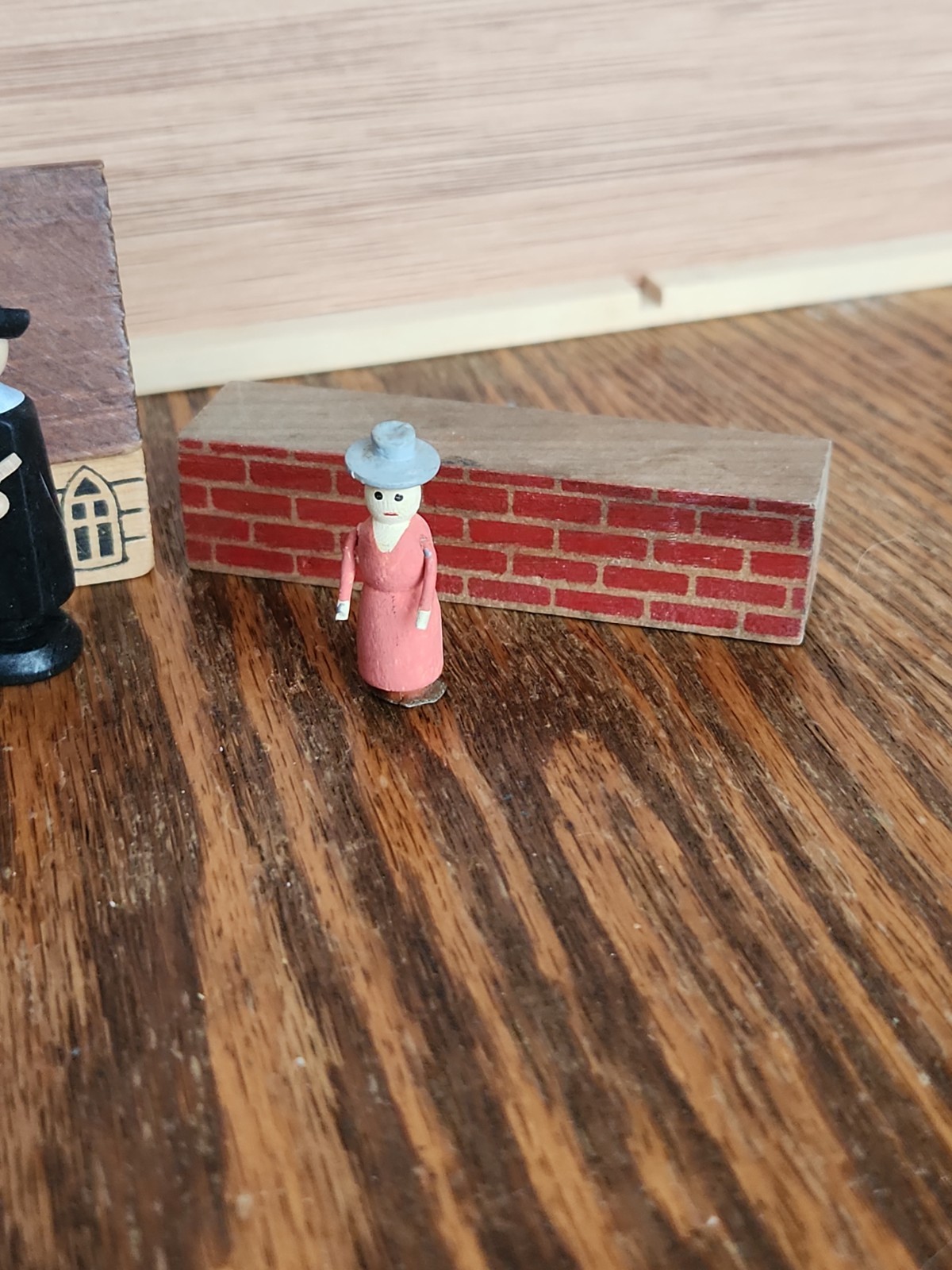Church City Building, People Vintage Wooden Village Erzgebirge Putz Germany Lot