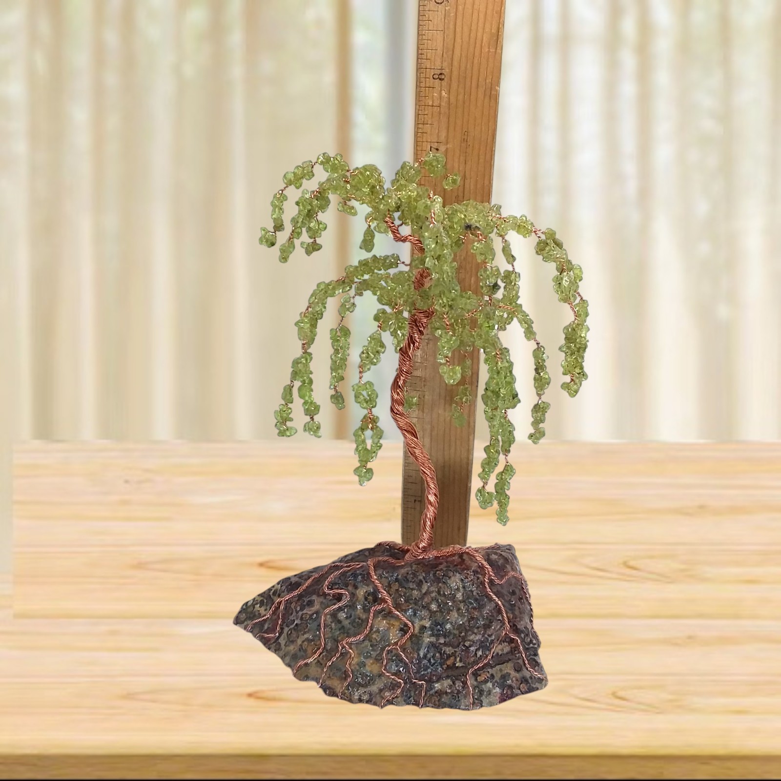 Peridot, weeping willow, 6.75″, tree, sculpture, gemstone, bonsai, #2066