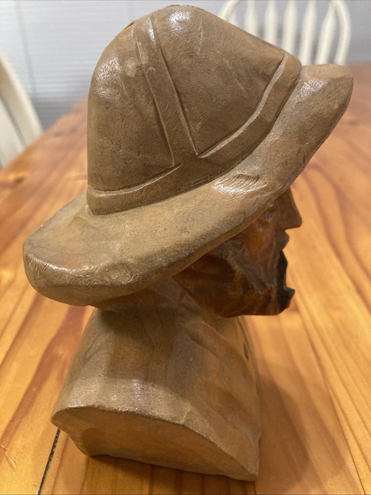 Hand-carved Wooden probably Fisherman/captain Bust with Pipe Approx 6” Tall