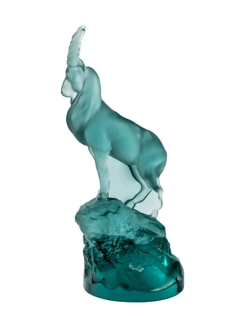 NIB Lalique (France) “IBEX” Persepolis Blue Frosted/Clear Sculpture #10829400