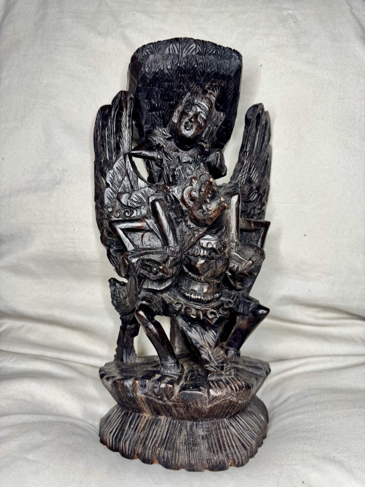 Hand-Carved Wood Figurine – Vishnu and Garuda