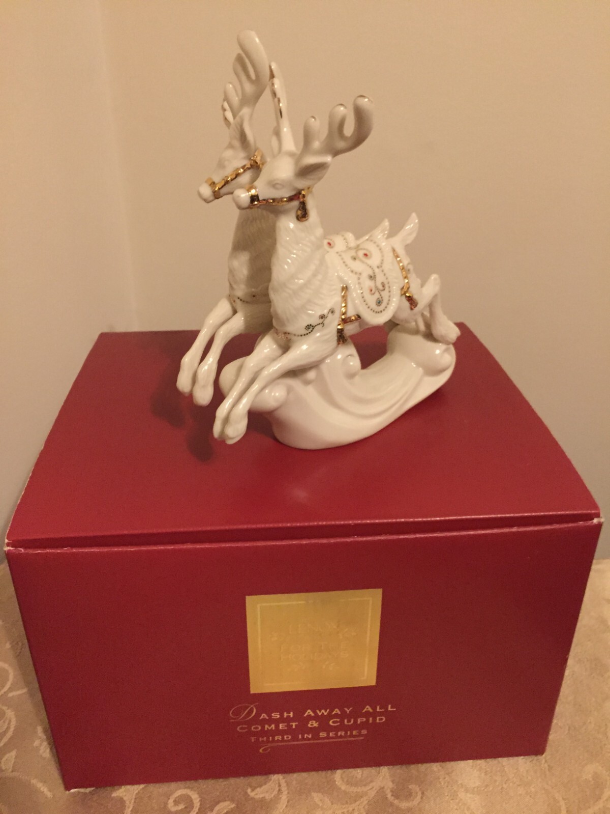 Lenox Dash Away All Comet and Cupid Figurine with Box and Styrofoam