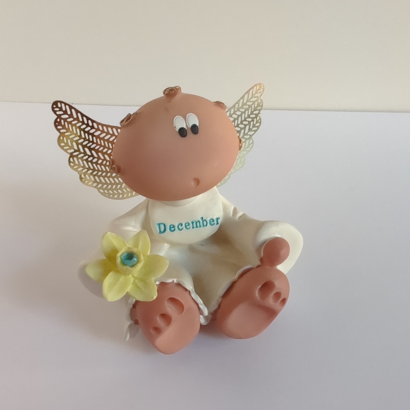 Kirk Angel Cheeks December Guardian Angel With Flower & Blue Birthstone 2001