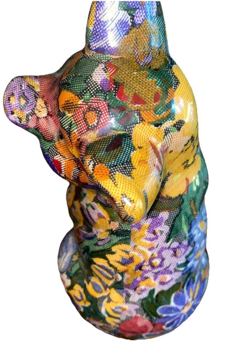 Porcelain Decoupage Patchwork Floral Pig Figurine 7″ Tall