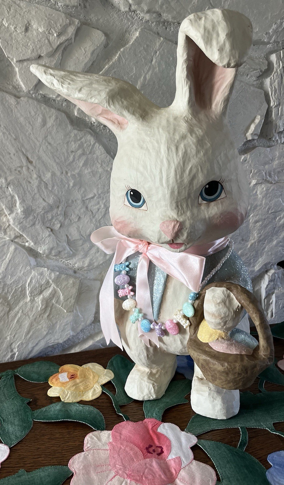 Bethany Lowe Sweet Bunny with Basket Paper Papier Mache 17” Exc Cond Rabbit