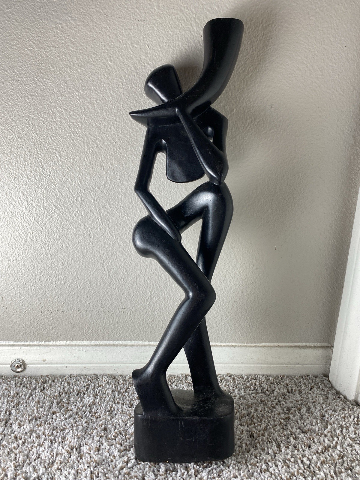 Wooden Black Abstract “The Thinker” Sculpture